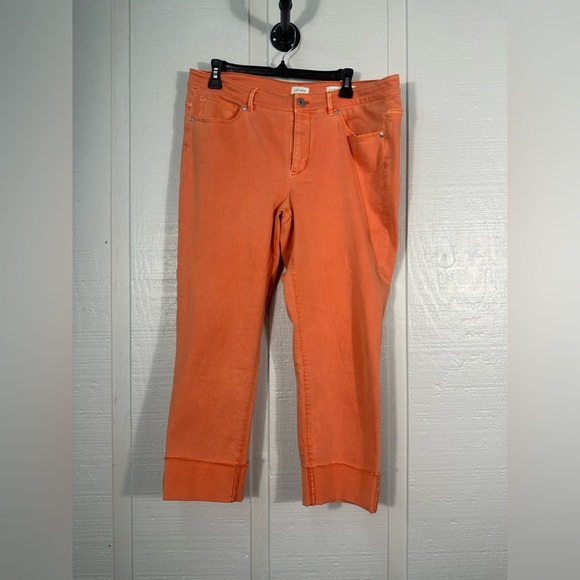 J. Jill Jeans Womens Cropped Orange Mid Rise Cuffed Denim Size 12 EUC - Picture 2 of 10